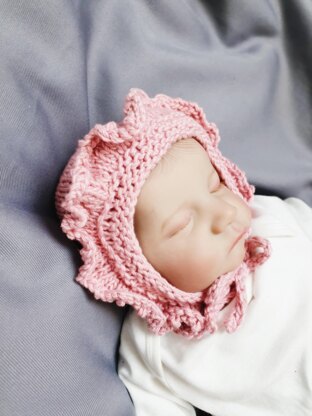 Baby Bonnet with Frill Trim PDF Knitting Pattern, 0-12 months