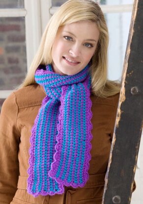 Scalloped Edge Scarf in Red Heart Shimmer Solids - LW2686