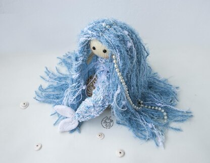 Blue Mermaid doll knitted flat