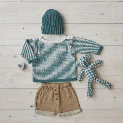 Check Your Stripes Sweater, Teddy Bear & Hat Set - Free Layette Knitting Pattern in Debbie Bliss Baby Cashmerino