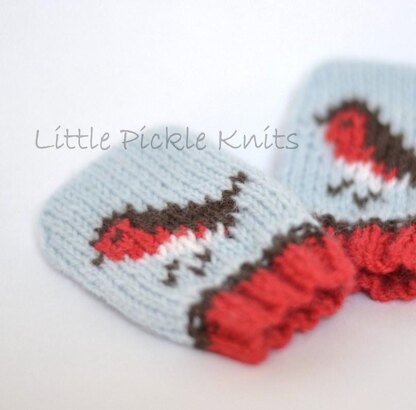 Baby Christmas Mittens ' Little Robins '