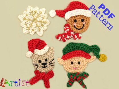 Christmas set 5 crochet applique pattern