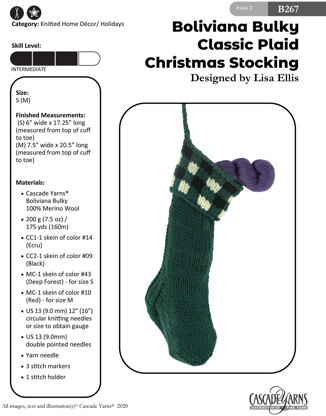 Classic Plaid Christmas Stocking in Cascade Yarns Boliviana Bulky - B267 - Downloadable PDF