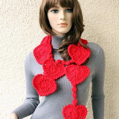 Valentine Hearts Crochet Scarf Lariat