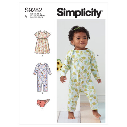 Simplicity Babies' Knit Dress, Romper & Diaper Cover S9282 - Paper Pattern, Size A (XS-S-M-L-XL)