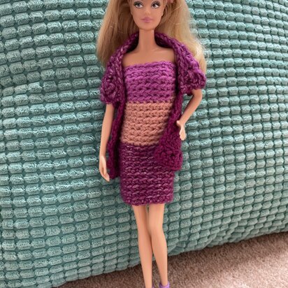 Barbie Triple-tone Dress & Long Cardi Combo