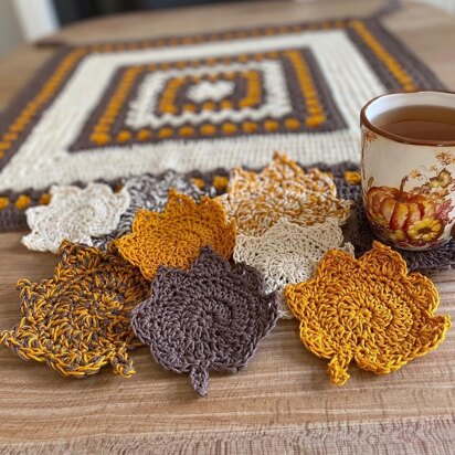 Autumn Table Cover and Leaf Coaster Set