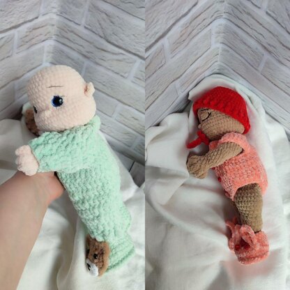 2 Babies crochet pattern, Baby dol, English PDF with 3 supporting videos with YouTube subtitles in Turkish, Spanish, Portuguese, German