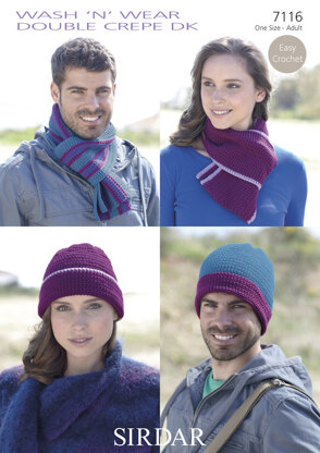 Easy Crochet Hat & Scarf Set in Sirdar Wash ‘n’ Wear Double Crepe DK - 7116