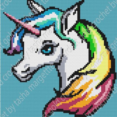 Unicorn Rainbow C2C Graphgan, Tunisian Crochet, Single Crochet