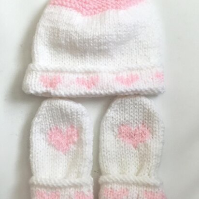 Head and Hearts Hat, Mittens set