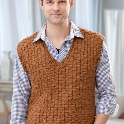 Men's Basketweave Vest in Red Heart Soft Solids - LW2549 - knitting pattern