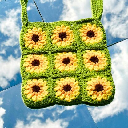 Sunflower Granny Square Tote Bag