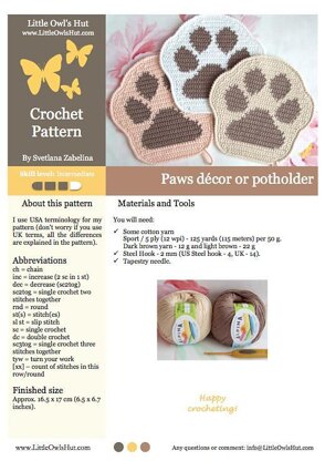 052 Paw decor, potholder, pillow Amigurumi Zabelina Ravelry