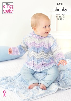 Sweater, Jacket, Hat & Blankets Knitted in King Cole Cheeky Chunky - 5621 - Downloadable PDF