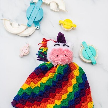 C2C Rainbow Hat with Unicorn Pom Pom