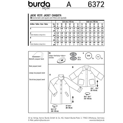 Burda Style Women's Jacket B6372 - Paper Pattern, Size 8-18