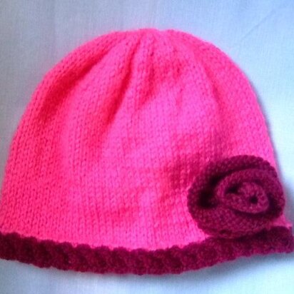 Baby Girl's Rose and Cable Trim Hat