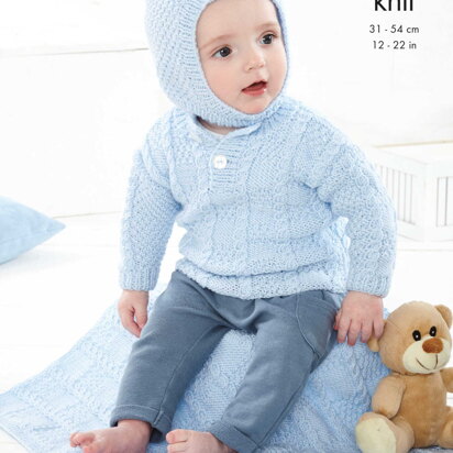 Blanket, Sweaters, Balaclava Helmet and Bootees Knitted in King Cole Baby Safe DK - 5767 - Downloadable PDF