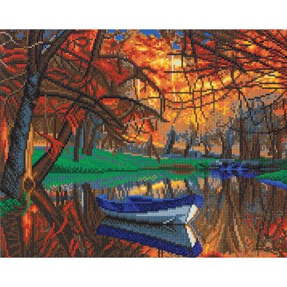 Crystal Art Kit (Large) - Autumn Forest Boat Diamond Painting Kit - 19.7" x 15.75"