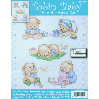Tobin Stamped Quilt 34in x 43in Baby Bears Cross Stitch Kit