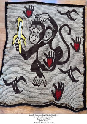 LovePrints Monkey Blanket - Overlay Mosaic Crochet Pattern