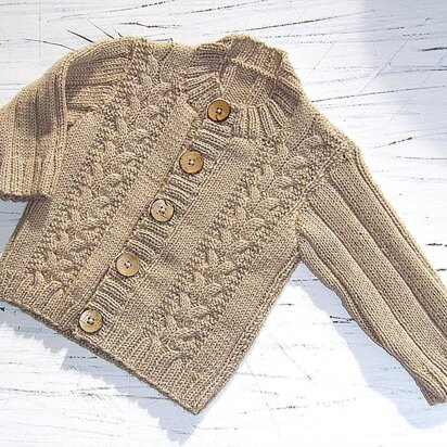 Baby-/Kinderstrickjacke mit Zopfmuster und Rippenbündchen