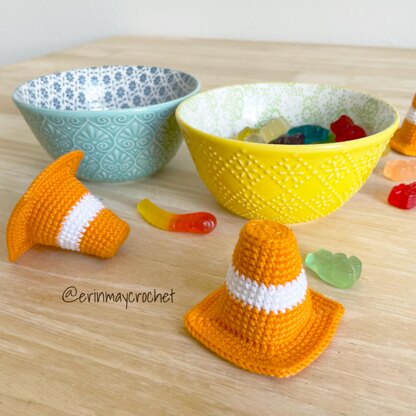 Mini Traffic Cone Amigurumi Crochet Pattern by erinmaycrochet