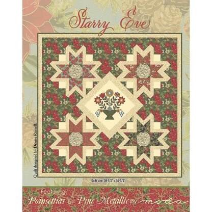 Moda Fabrics Poinsettias and Pine Metallic Starry Eve Quilt - Downloadable PDF