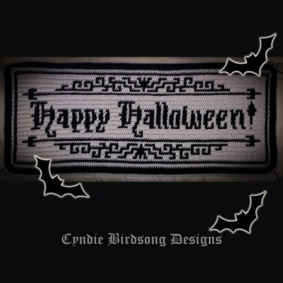 Old Timey Happy Halloween mosaic crochet banner