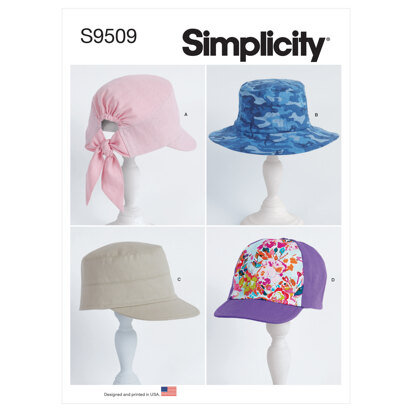 Simplicity Adult and Children Hats S9509 - Paper Pattern, Size A (XS-S-M-L / XS-S-M-L)