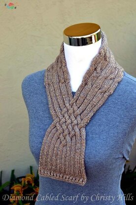 Diamond Cabled Scarf ( Cowl / Stay On / Celtic Cable Scarf Knitting Pattern )