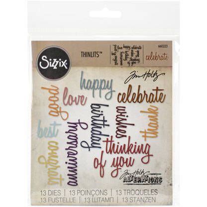 Sizzix Thinlits Dies By Tim Holtz 13/Pkg - Celebration Script Words