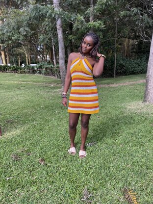 Golden Hour Slip Dress Crochet Pattern | Beginner Summer Dress | Striped Halter Sundress PDF