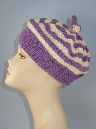 Simple Stripe Topknot Beret Hat