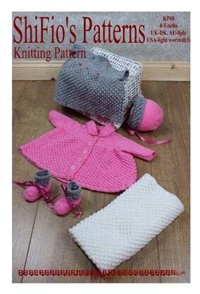 Knitting pattern baby dress, jacket, hat, booties and blanket #68