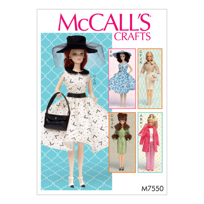 McCall's Retro-Style Clothes and Accessories for 11Â« Doll M7550 - Paper Pattern Size One Size Only