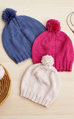 Cabled Accent Hats in Premier Yarns Everyday DK - Downloadable PDF