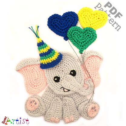 Elephant birthday crochet applique pattern