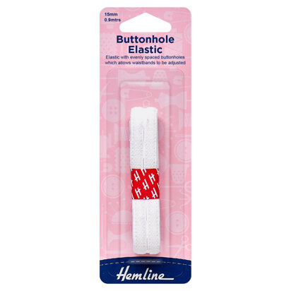 Hemline Buttonhole Elastic: 0.9m x 15mm: White
