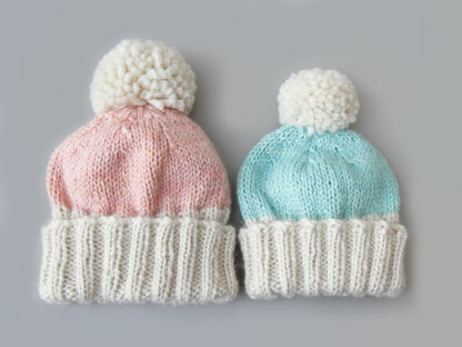 Adult and child bobble hats