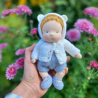 Knitted clothes set for a 7''/18 cm doll