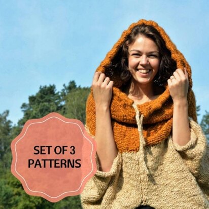 Set of 3 Knitting Patterns - Sweater, Hat , Cardigan