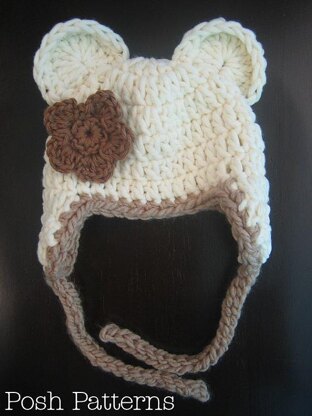 Free Crochet Star Baby Earflap Hat pattern using Bernat Bundle Up