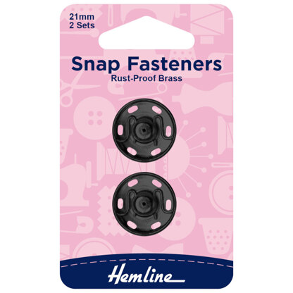 Hemline Snap Fasteners: Sew-on: Black: 21mm: Pack of 2