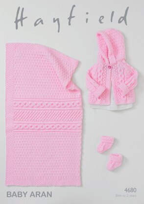 Jacket, Bootees and Blanket in Hayfield Baby Aran - 4680- Downloadable PDF