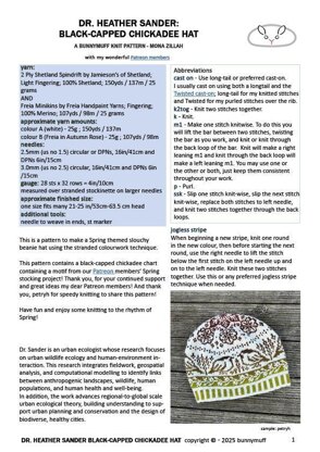 Dr. Heather Sander:  black-capped chickadee hat pattern