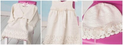 Lucia Dress Bolero Hat Knitting Pattern Baby 5 sizes 0-12 Months Reborn Christening Summer