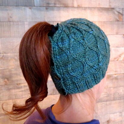 Trellis Ponytail / Messy Bun Hat - knitting pattern