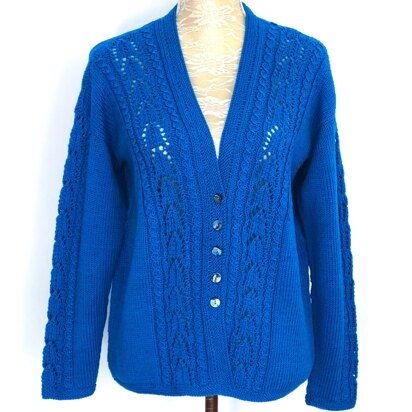 Cardigan with Lace & Mock Cable Panels